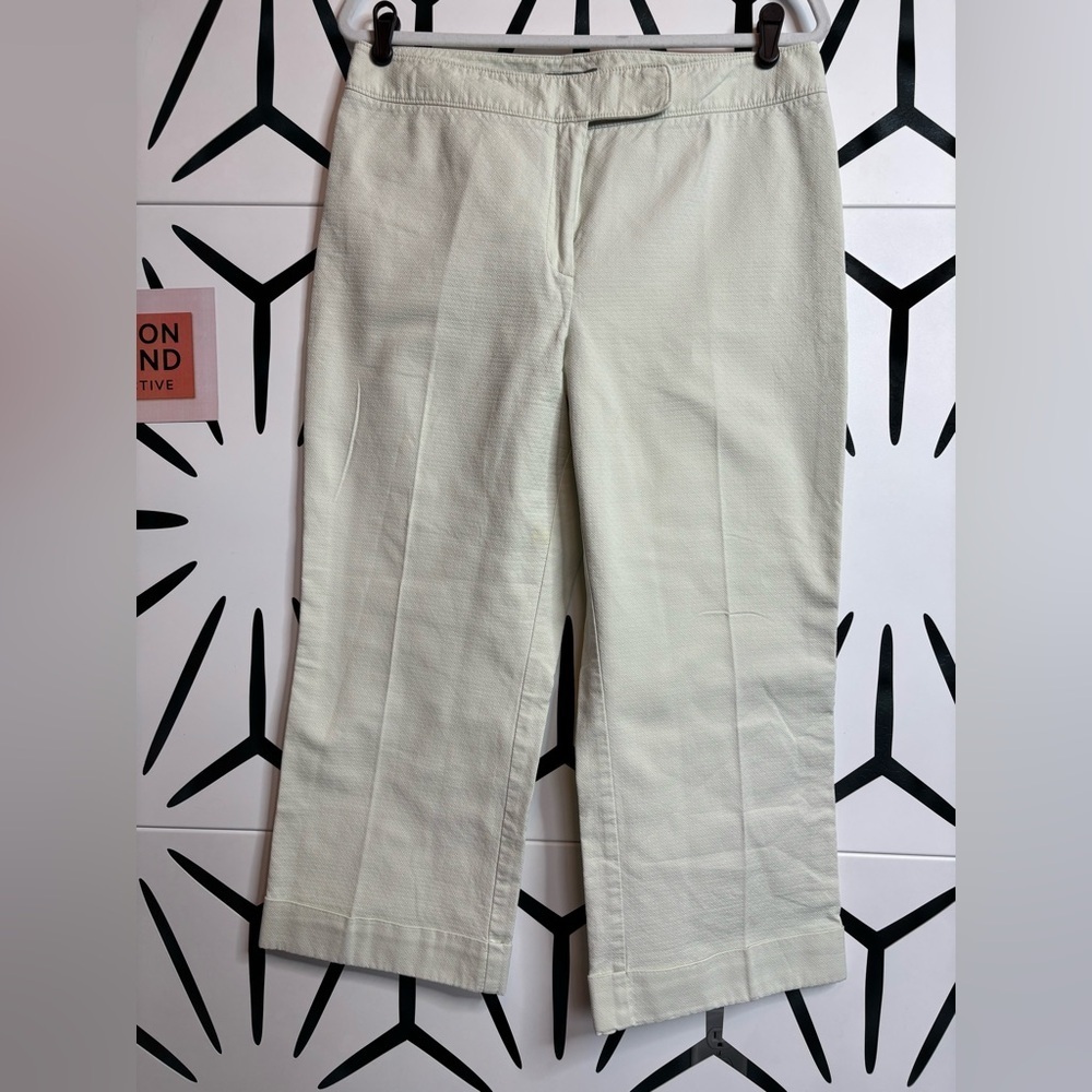 Ann Taylor Cream Textured Geometric Cropped Pants – Size 14 – 100% Cotton